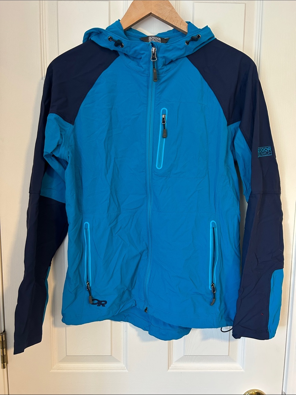 Outdoor Research Women's Teal and Navy Hooded Softshell Jacket